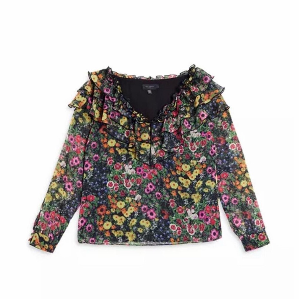 Ted Baker Amell Floral Ruffle Blouse Size 1 Coquette Romantic Feminine Spring - Picture 5 of 15